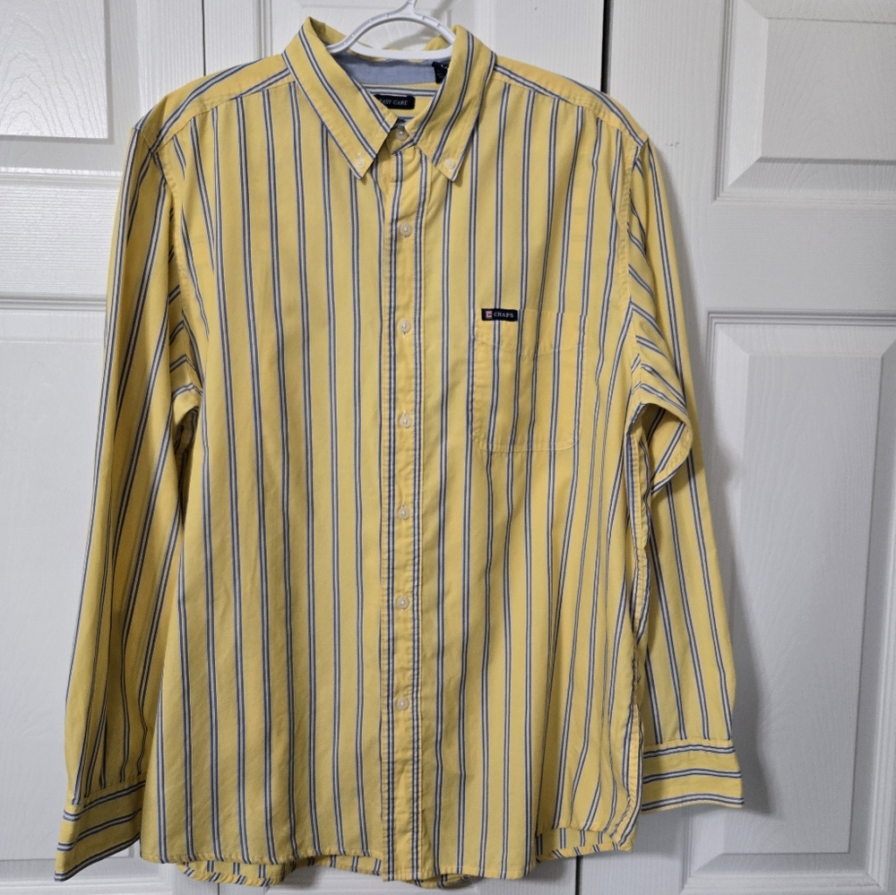 Chaps Yellow with Blue Stripes Button-up Shirt, Large, EUC